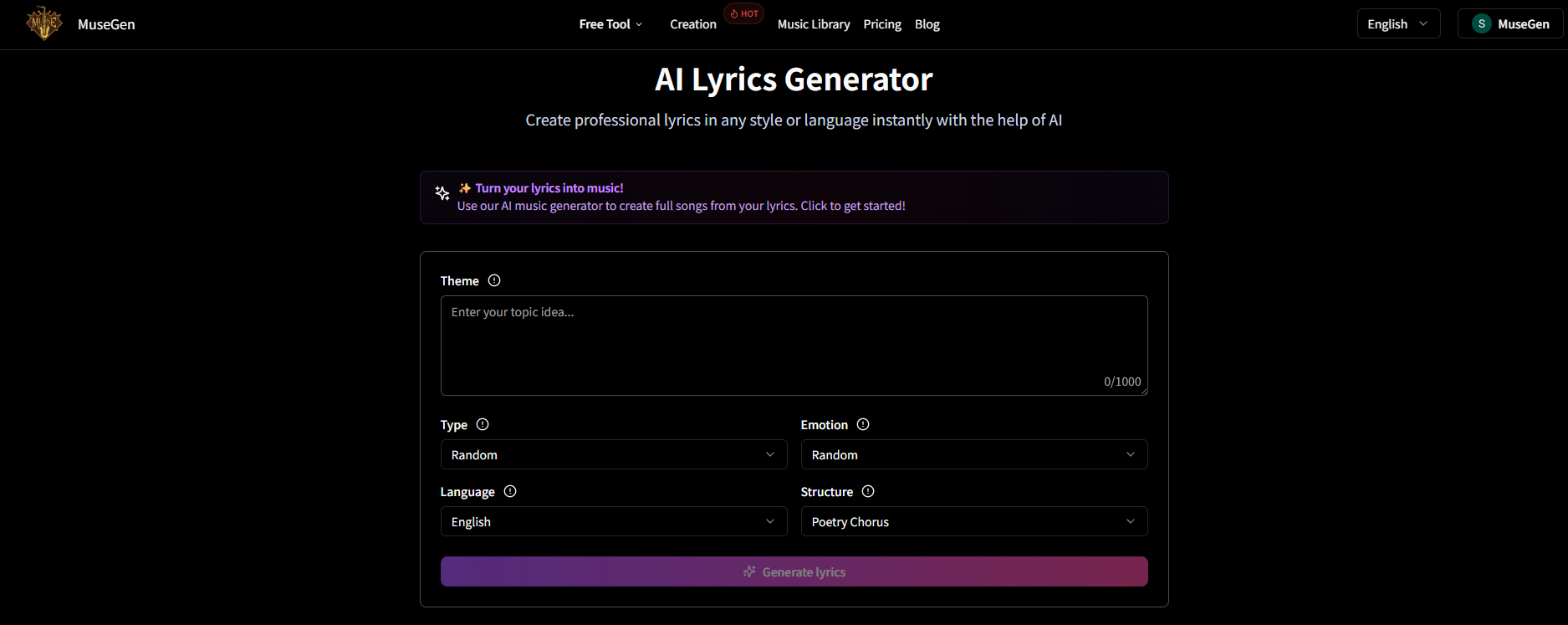 AI Vocal & Lyrics Generator